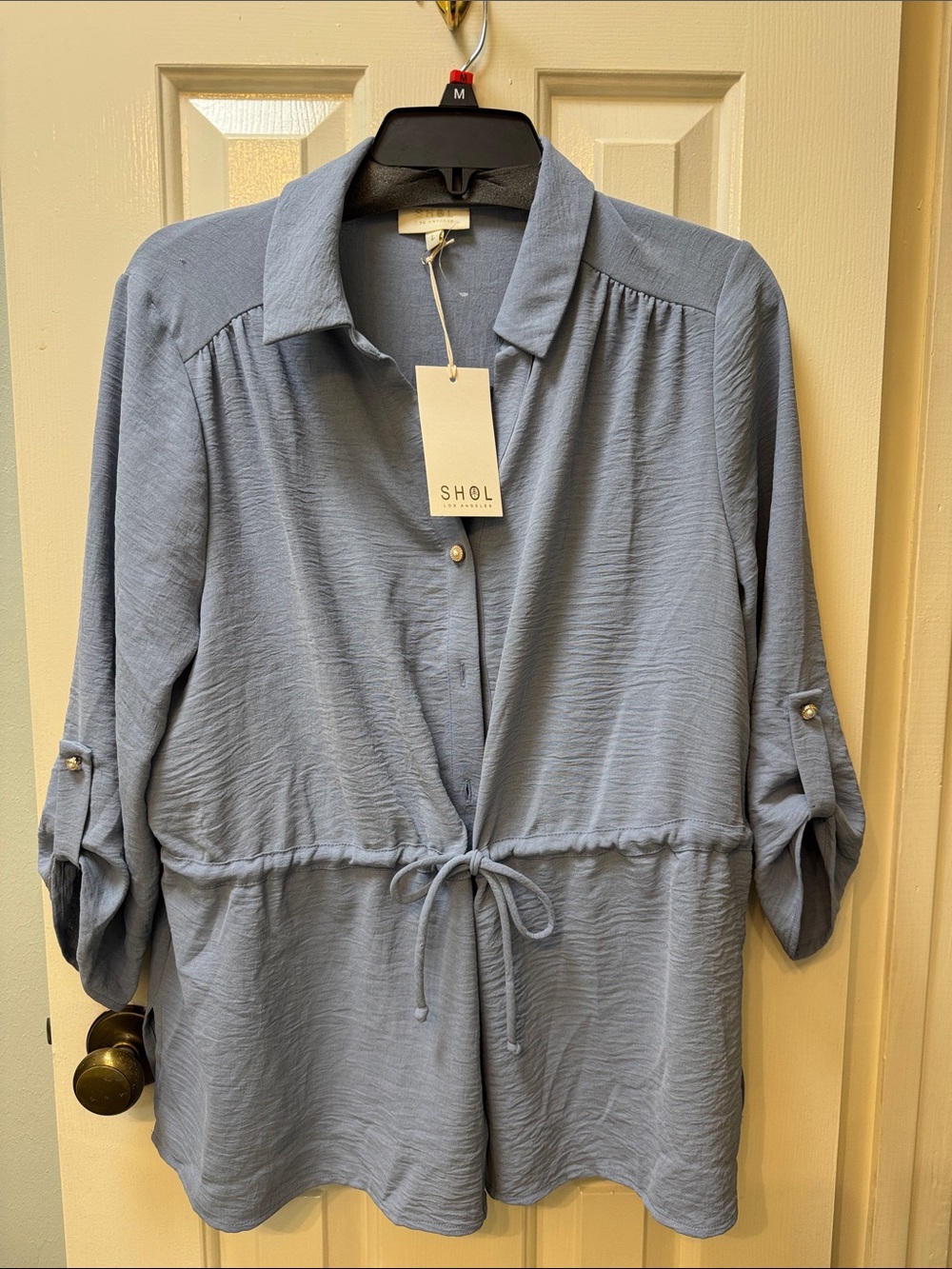 Light Blue Tie-Waist Button Down Shirt